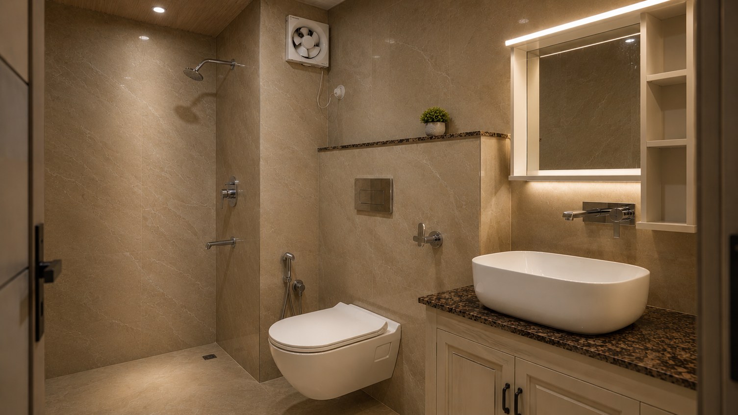 Marble Finished Washroom with Rain Shower