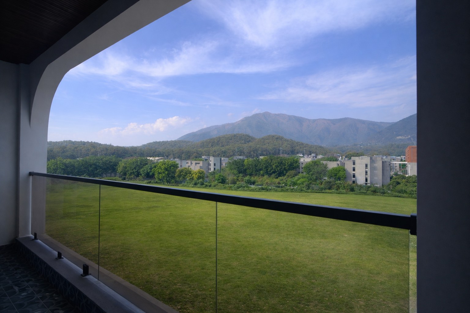 Private Balcony with Blue Railings & Valley View